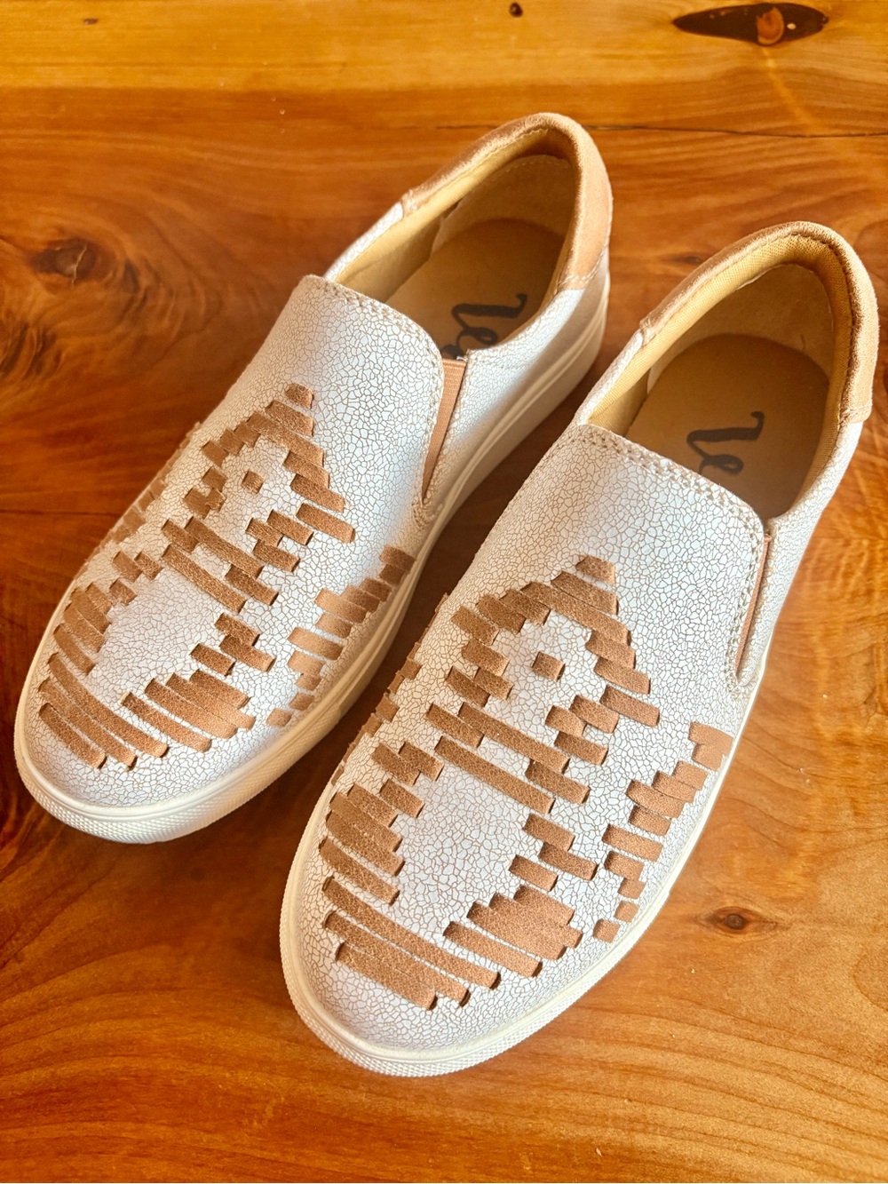 Very G Western White and Tan Slip-On Woven Detail loafer sneaker